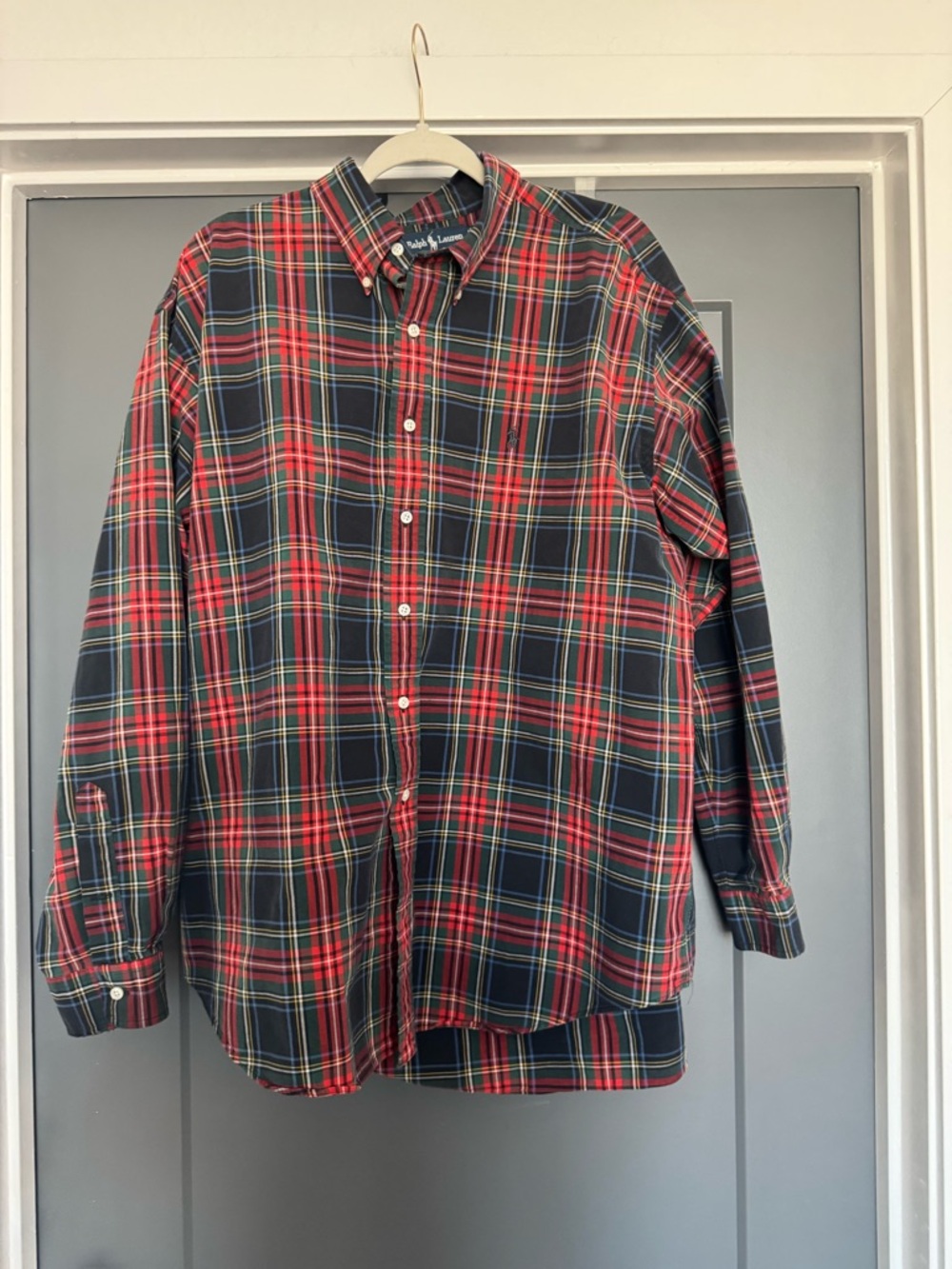 Ralph Lauren Red and Green Plaid Button-Down Shirt